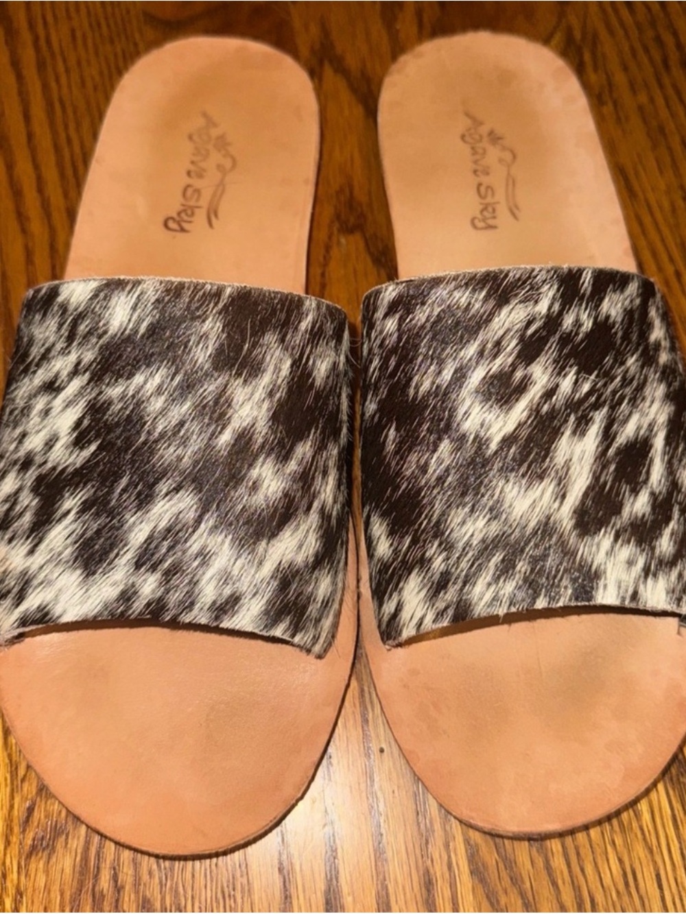 Agave Sky Black & White Cowhide Slides